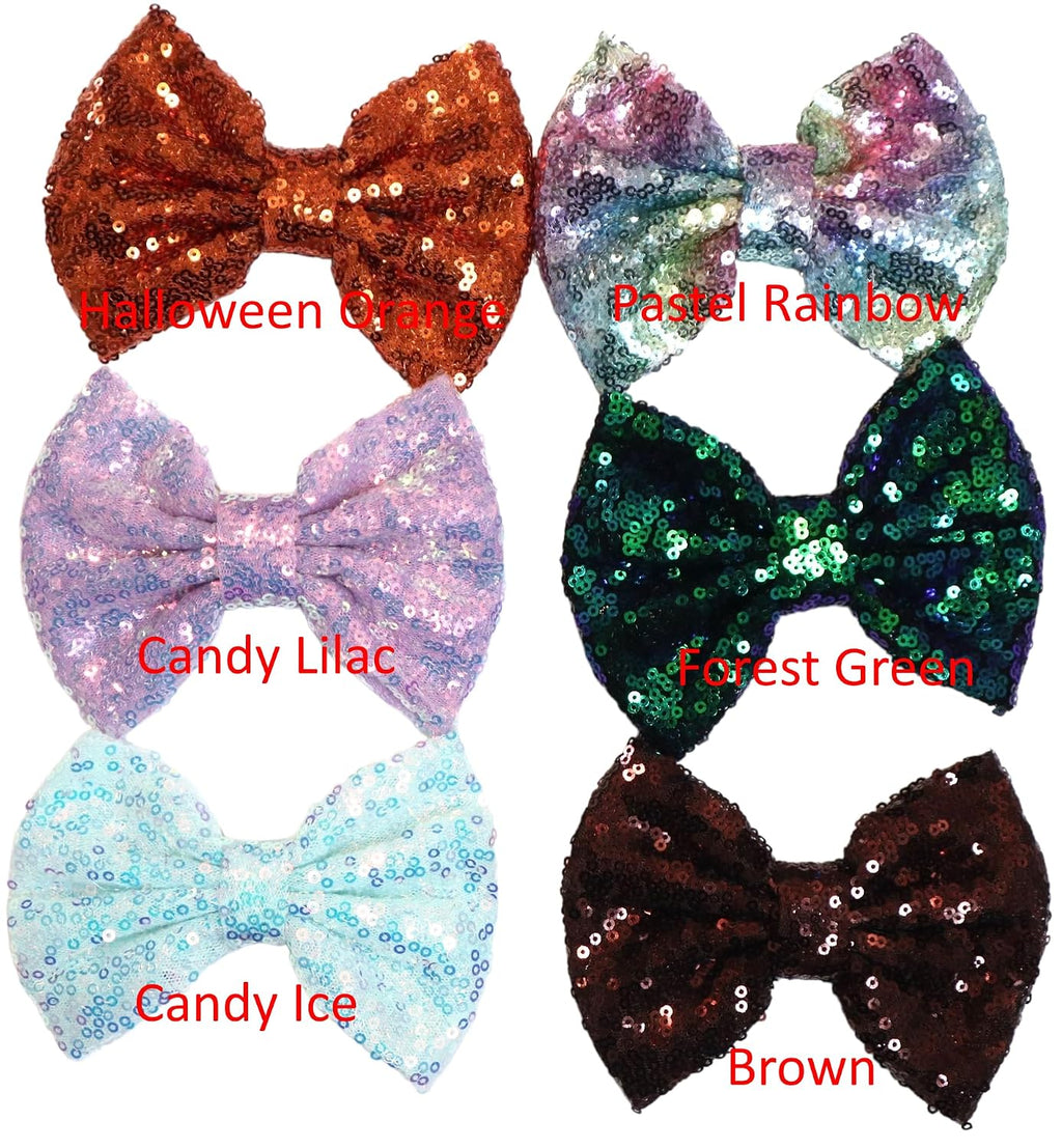 CLGIFT Set of 12 Sequin 5 Inches Large Glitter Hair Accessories, DIY Fabric Bows - No Clips (Pick Your Own)