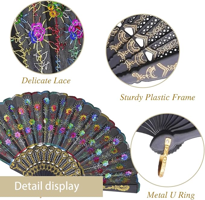 QIRMIZI 10 Pack Fabric Folding Handheld Fans, Perfect for Weddings, Parties, and Dancing,Multicolour