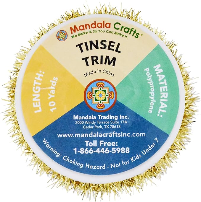 Mandala Crafts Gold Tinsel Garland - Thin Metallic Foil Glitter Mini Garland for Christmas Tree, Party, Wedding Decor, and Holiday Decorations