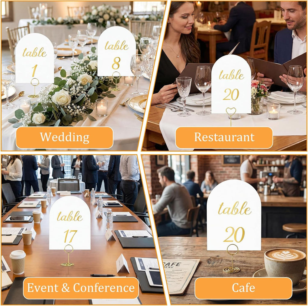 Arch Table Numbers 1-30 Plus Head Table, 5.9x3.9 Inch White Card Stock, Double-Sided Gold Foil Embossed, Elegant Wedding Reception Centerpiece Decoration Event Party