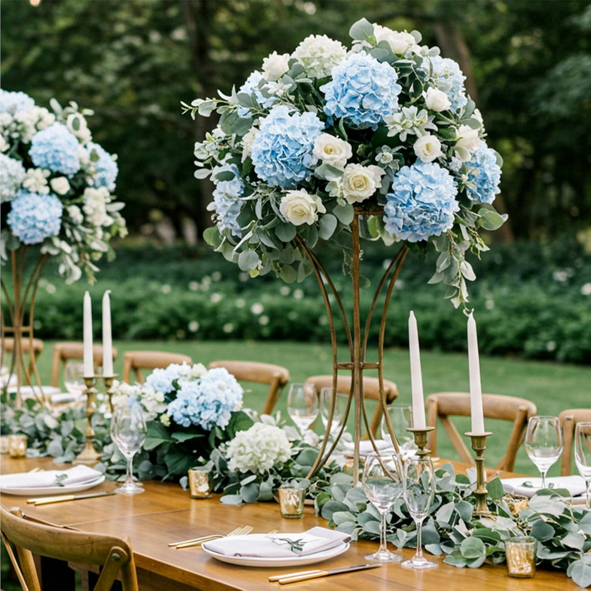 auihiay 46pcs blue hydrangea artificial flowers silk hydrangeas, side view