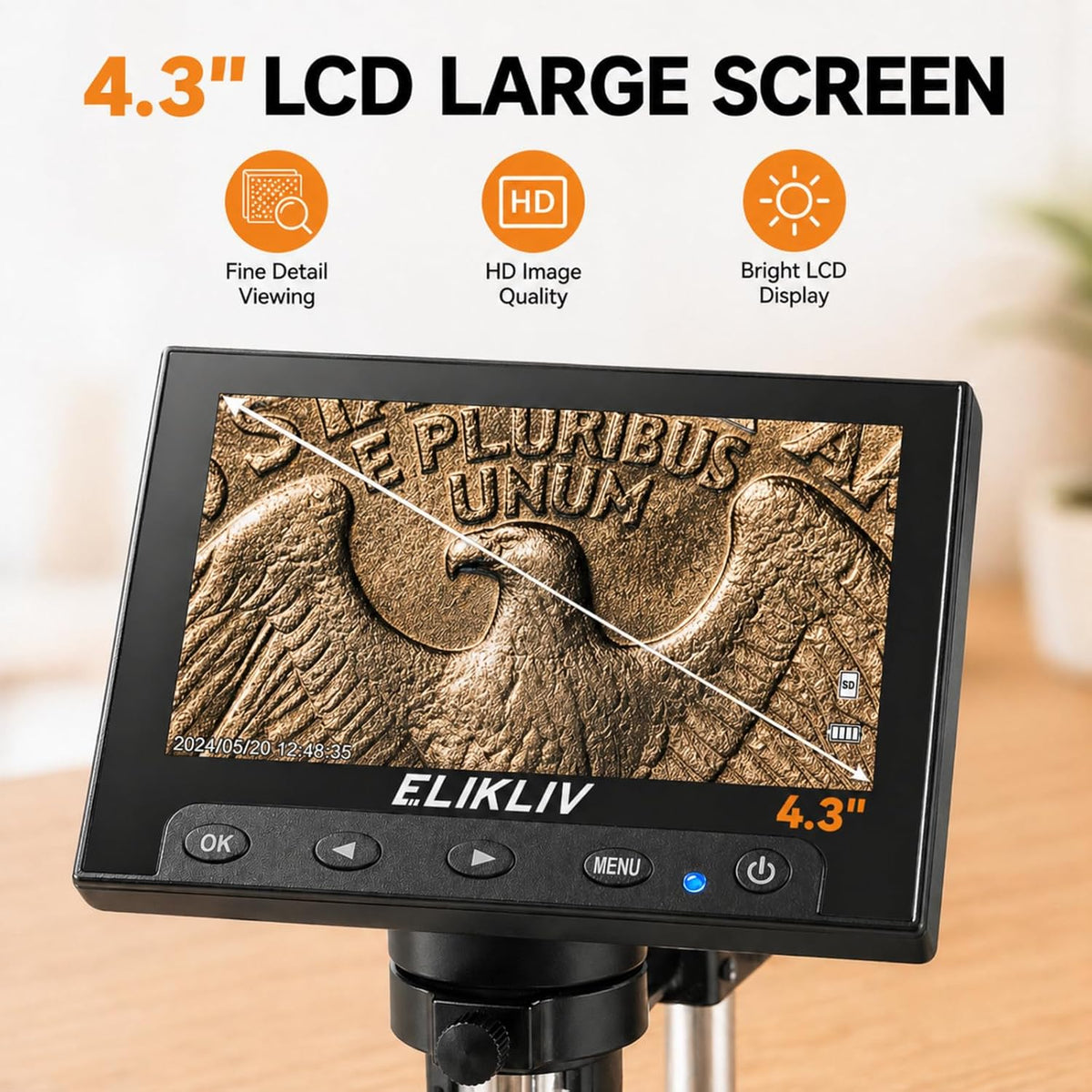 Elikliv Microscope, Digital Coin Microscope 1000x with Lights, EDM4, 4.3'...