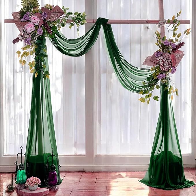 MDS Halloween Chiffon Draping Fabric - 1 Panel, 30" Wide x 100ft Long - Sheer Spooky Arbor & Canopy Drapery for Haunted House Backdrops, Party Ceilings, DIY Costumes & Themed Events - Hunter Green
