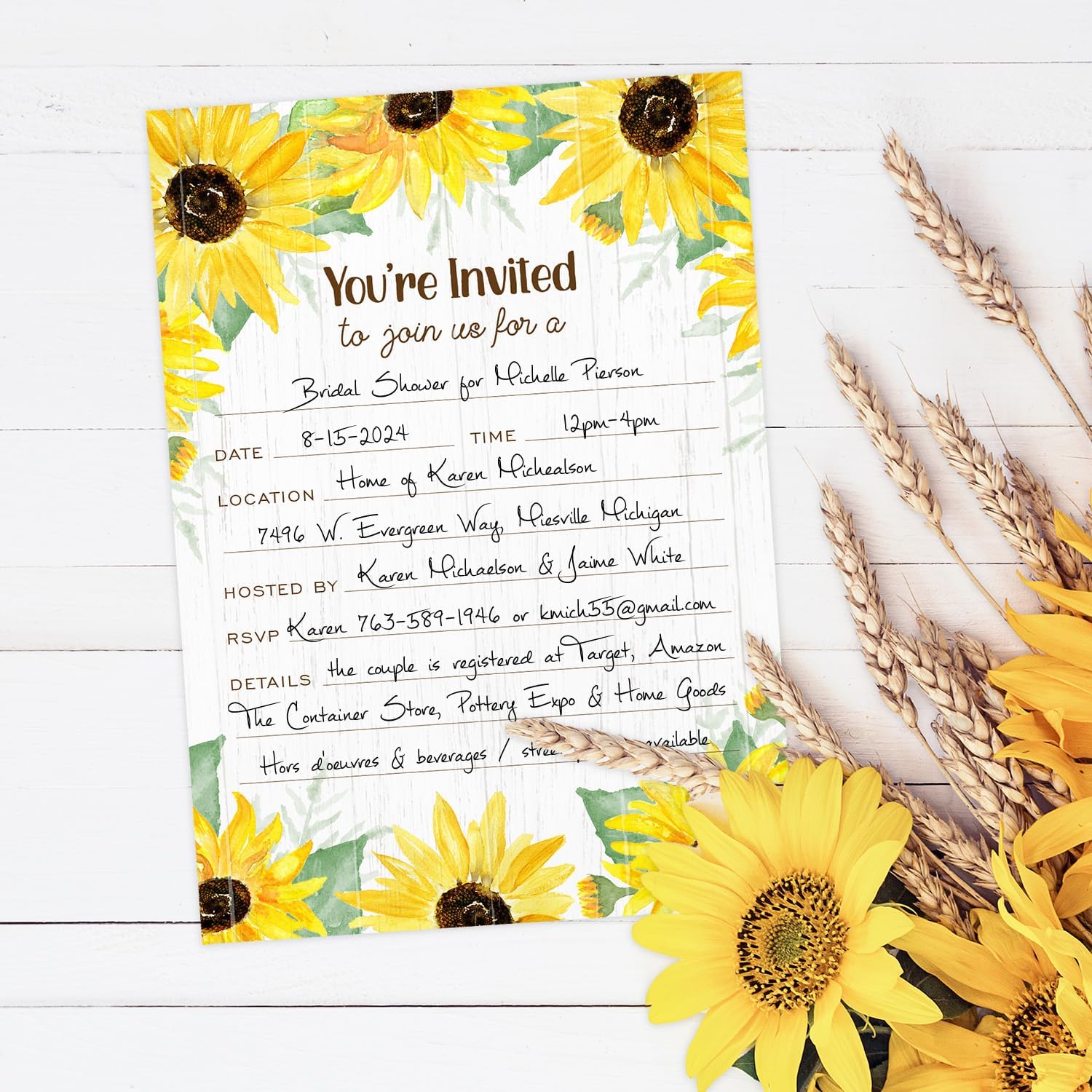 Canopy Street Sunflower Fill In Invitations / 25 Single Sided All Occasion Invites With White Envelopes / 5" x 7" Flat Rustic Floral Invite/Made In The USA