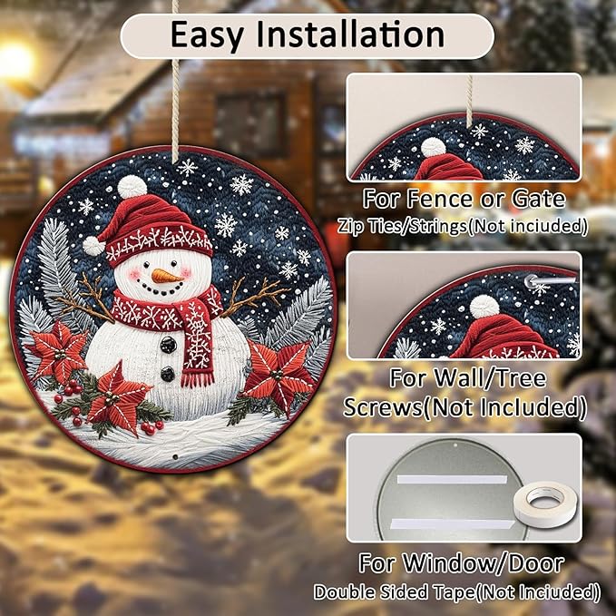 Round Christmas Snowman Decor Metal Tin Sign for Door Hanging Sign for Home Bars Clubs Cafes 8 * 8 in