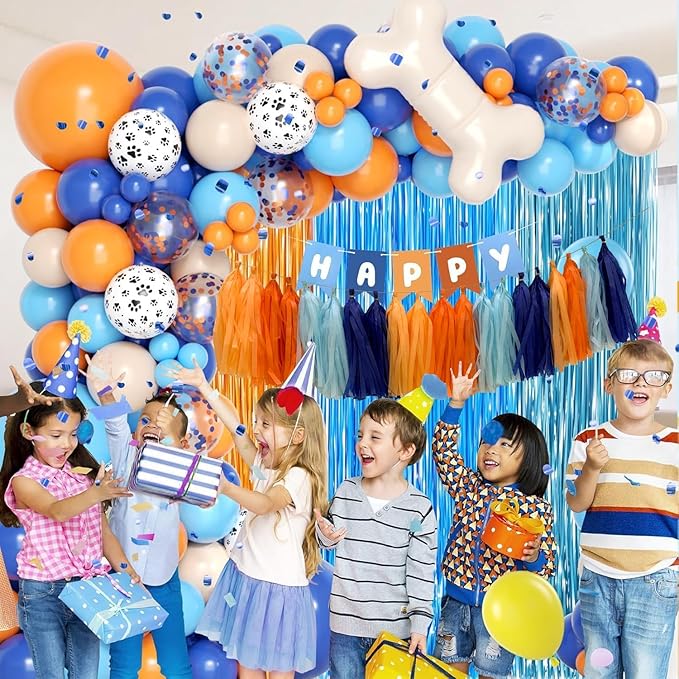 Blue and Orange Tissue Paper Tassel Garland,Tissue Tassel Banner for Party Decorations,Pack of 20