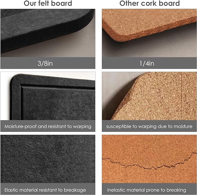 Bulletin Board, 24 x 18 inches Decorative Felt Pin Board, Cork Board Alternative for Wall, Foldable Photo Board Self-Adhesive Vision Board Mood Board with 20 Pushpins - Black