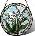 Stained Glass Window Hanging, White Green Lily of The Walley Flowers Sun Catcher for Door Home Decor Plants Suncatcher Christmas Mother's Day Birthday Gifts for Women Men Mom Nana 15 in