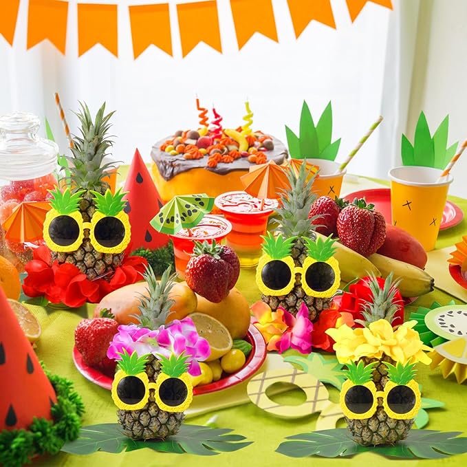 6 Sets Hawaiian Table Centerpieces Pineapple Luau Party Table Decorations Tropical Decor for Beach Summer Party