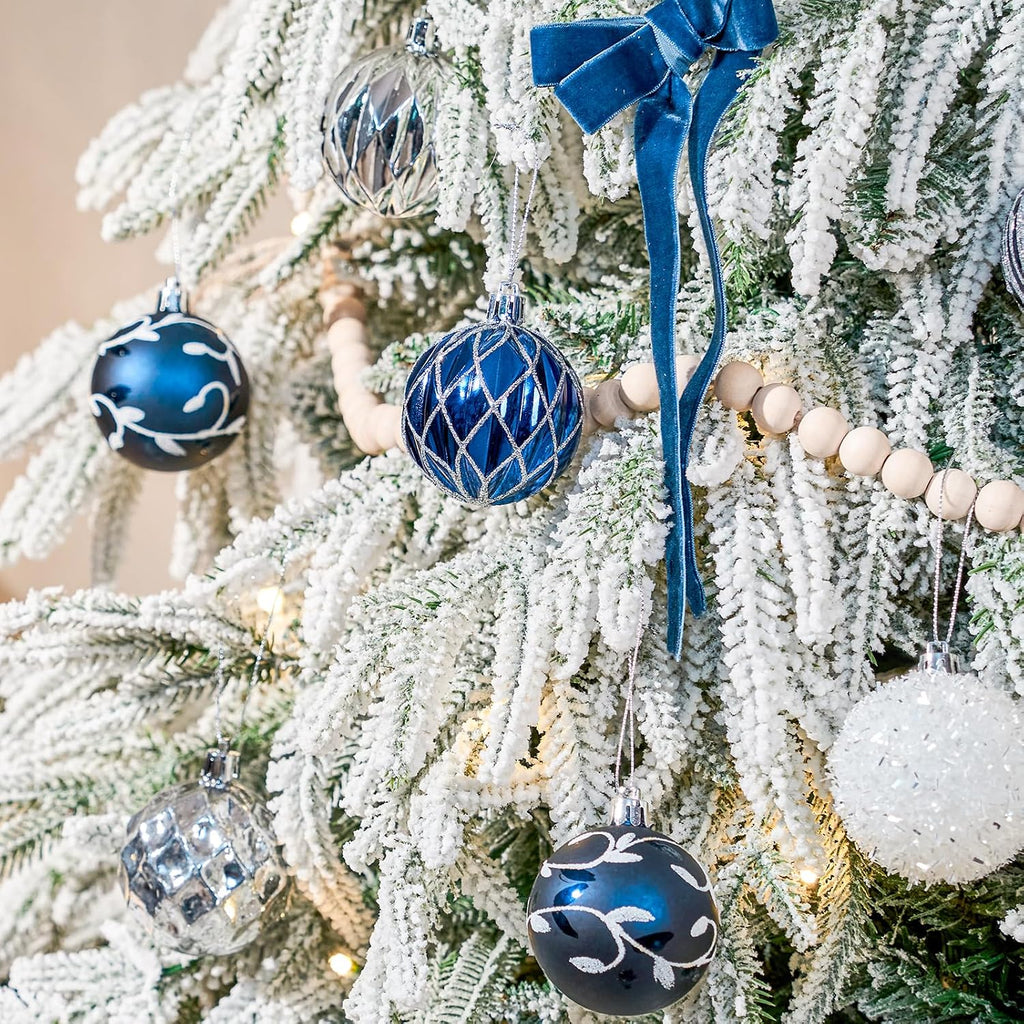 JORNOY Blue and Silver Christmas Ornaments Set, 16ct Shatterproof Christmas Ball Ornaments Bulk for Xmas Decorations - 2.36 inch Plastic Decoative Hanging Ornaments for Xmas Tree Decor (Blue & Silver)