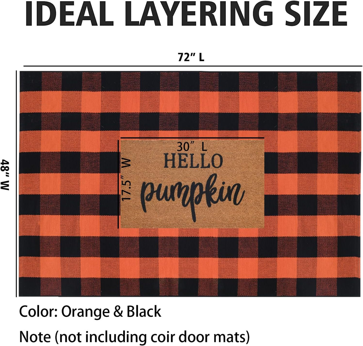 Orange and Black Plaid Rug, 4' x 6' Fall Outdoor Front Door Decor Mat...