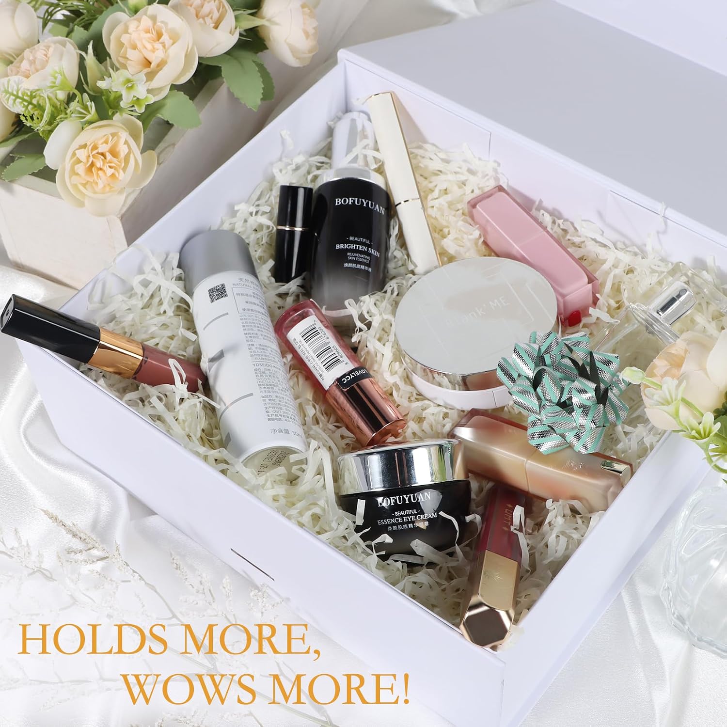 LFBOX White Gift Box with Ribbon Magnetic Lids 1 Pack | Large Gift Boxes Bridesmaid Groomsman Proposal Boxes, 10.2x9x3.74 in, Collapsible Wedding Storage Box