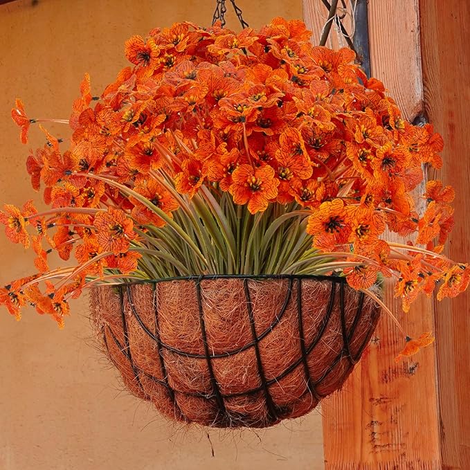 20 Bundles Artificial Fall Flowers Outdoor UV Resistant Fake Flowers No Fade Faux Plastic Plants Garden Porch Window Box Decorating (Fall Brown