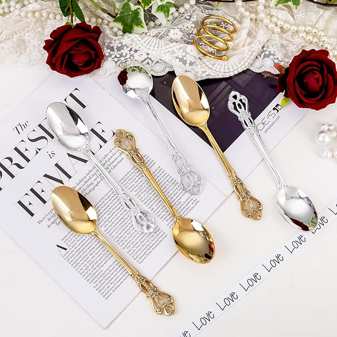 75PCS Gold Plastic Spoons - Gold Spoons Disposable - 8.1 Inch Heavy Duty Plastic Silverware - Heavyweight Elegant Disposable Utensils for Catering, Parties, Dinners, Weddings