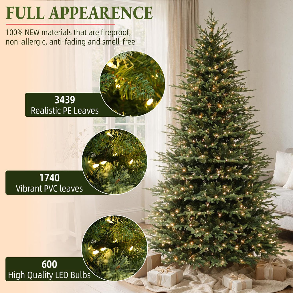 9ft prelit premium christmas tree, 5179 realistic pe&pvc shown in use