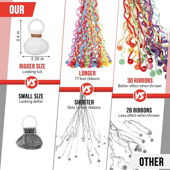 No Mess Streamers 24Pack,Poppers Party Favors,Hand Throw Streamers for Birthday,Wedding exit,Celebrations,Send Off idea,Graduation,Retirement Party