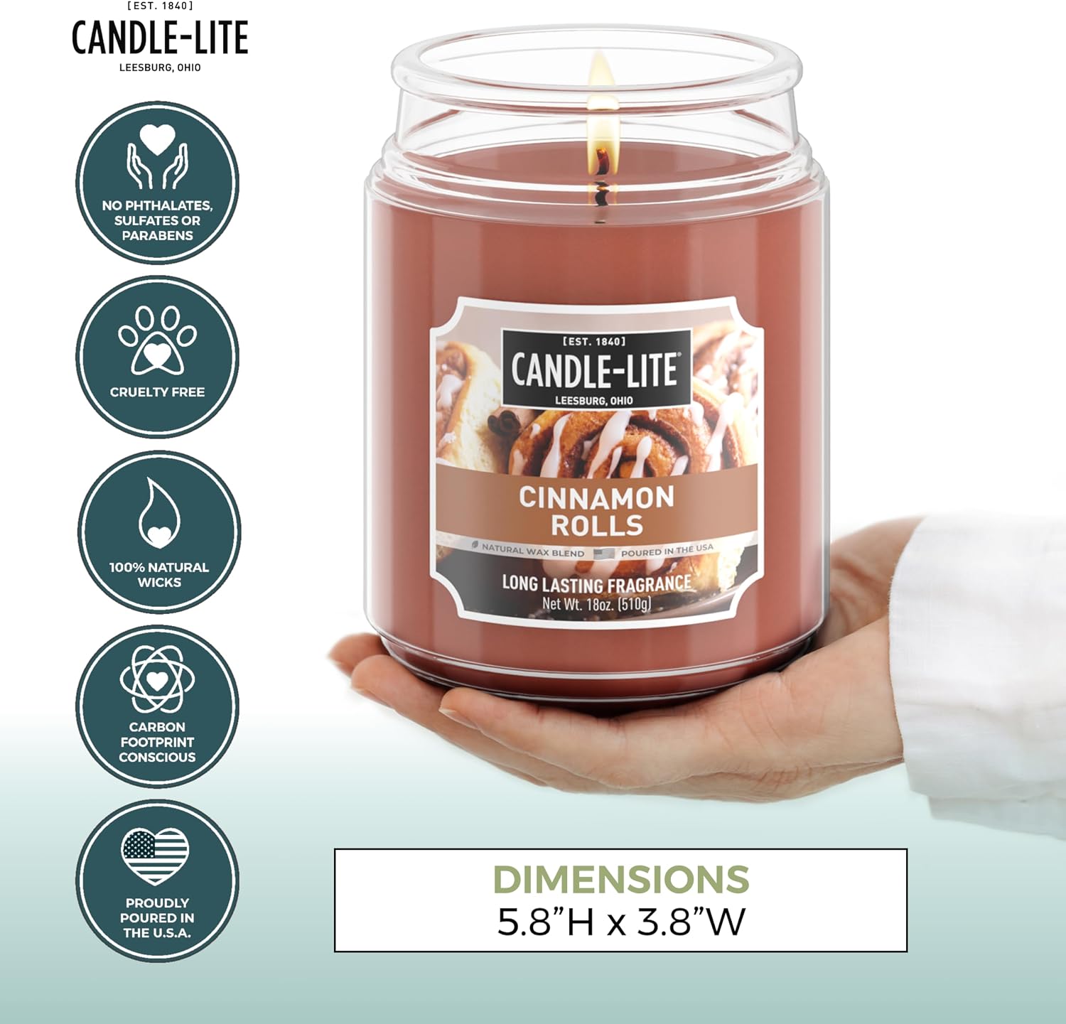 Candle-lite Fall Scented Candles, Cinnamon Rolls, 18 oz Jar, Proudly Poured in The USA, Aromatherapy Candle, Single-Wick with 110 Hours of Burn Time, Perfect for Creating an Inviting Ambiance
