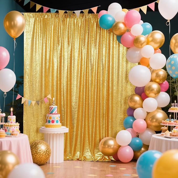 SquarePie Sequin Backdrop Curtain Less See Through Background for Wedding Party 6FT x 6FT Gold