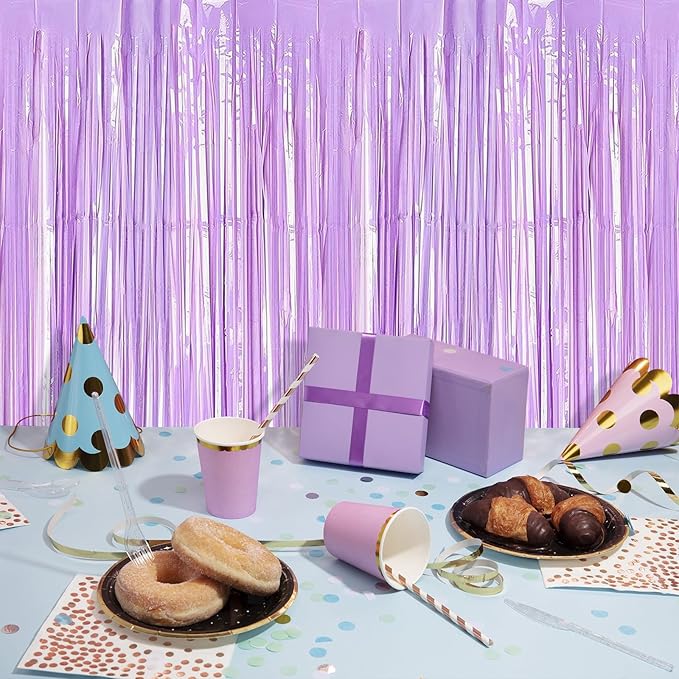 10 Pack Purple Foil Curtain Backdrop 3.2ft x 8.2ft Macaron Tinsel Foil Fringe Curtains Streamer Photo Booth Backdrop for Birthday Party Baby Shower Engagement Wedding Holiday Decor (Macaron Purple)