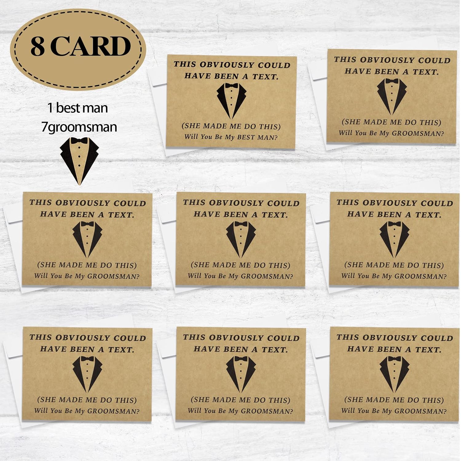 Teling 8 Pieces Groomsmen Proposal Gift Proposal Cards 7 Pieces Will You Be My Groomsman Funny Cards and 1 Will You Be My Best Man Card for Wedding Party Supplies(Khaki Background)
