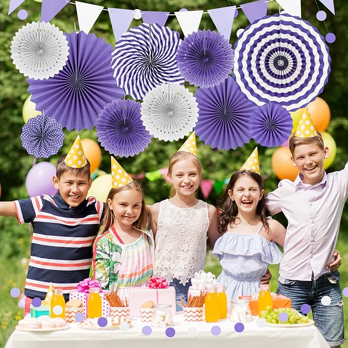 Purple Party Decorations,23Pcs Lavender Birthday Decorations with Hanging Paper Fans,Pom Poms Flowers Packs for Girls Women Birthday Party, Bridal Shower,Baby Showers,Wedding