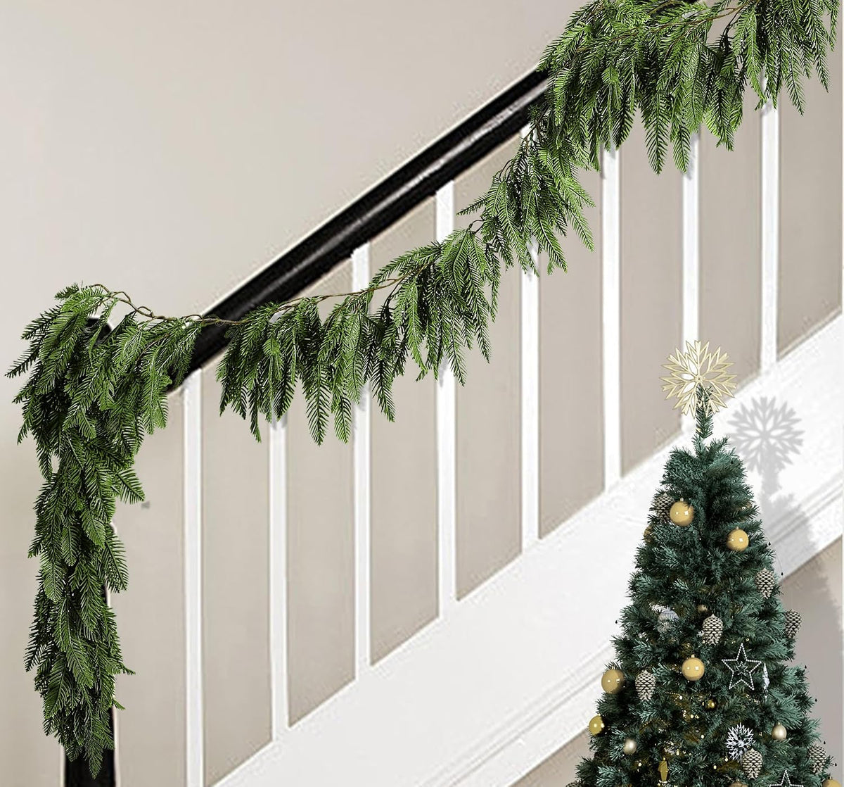 christmas norfolk pine garland, 6ft artificial pines greenery showing dimensions