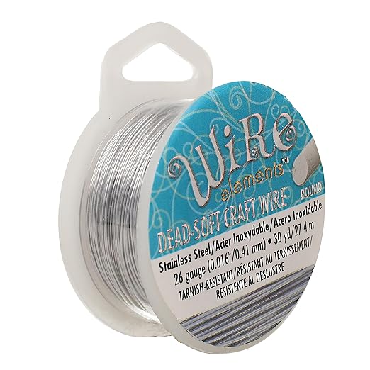 The Beadsmith Wire Elements Craft Wire – Tarnish Resistant, Soft Temper, Round, Stainless Steel Color – 0.41mm, 26 Gauge, 30 Yard Spool – Jewelry Making, Wire Wrapping, Floral, & Other DIY Crafts