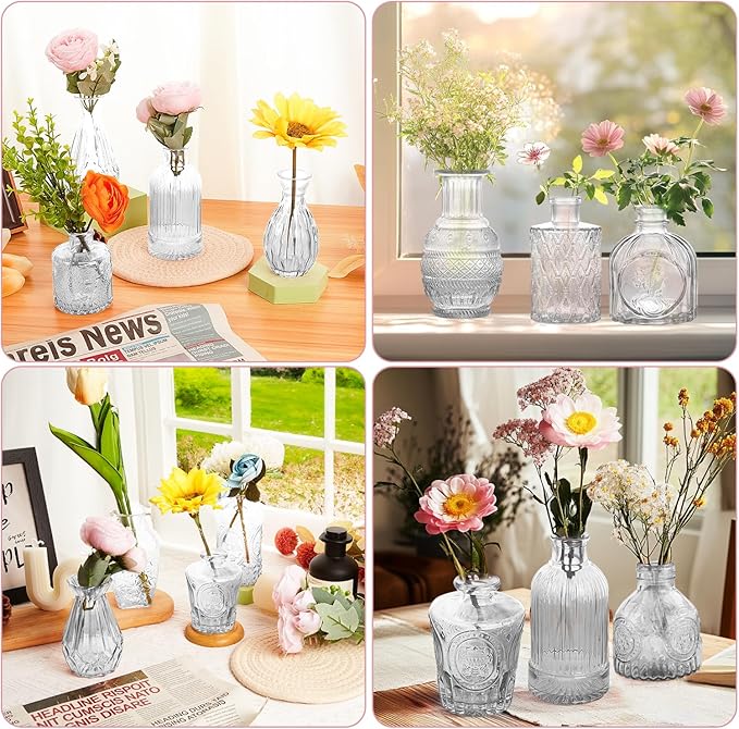 Glass Bud Vase Set of 30, Clear Bud Vases in Bulk, Small Flower Vases for Table Centerpieces, Mini Vintage Vases for Rustic Wedding Party, Bridal Shower, Home Decoration (30 Pack)