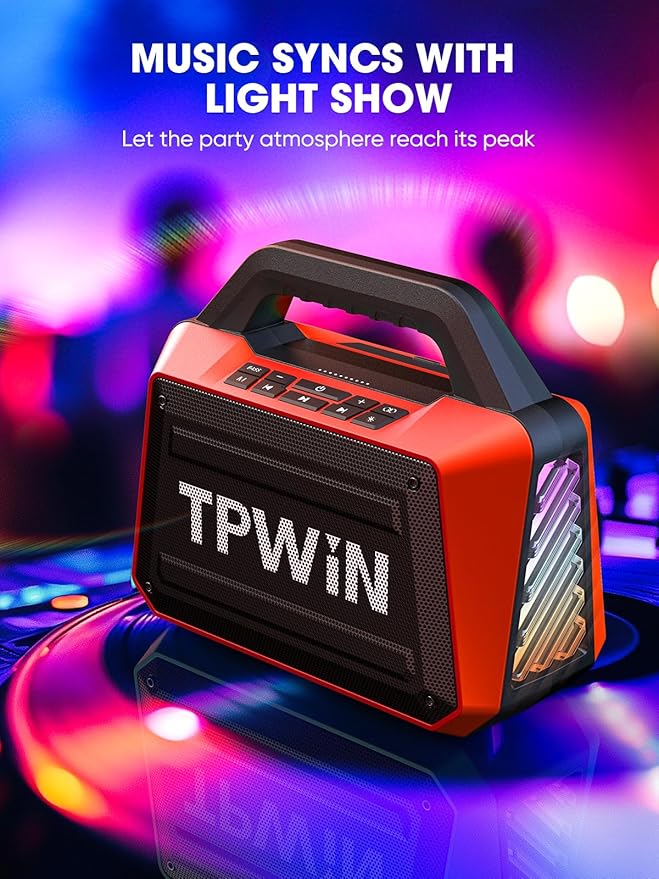 Portable Bluetooth Speakers - Wireless Speaker 80W Peak, Loud Speaker with Light, Strong Bass, BT 5.3, TWS, IPX6 Waterproof, 20H Playtime for Home Party Outdoor Beach Camping - Red