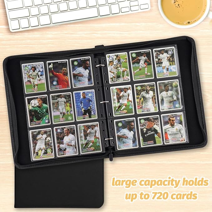 Trading Card Binder, Premium 9 Pocket Card Binder, 720 Double Sided Pocket PU Collection Binder, Collector Album, Card Holder for MTG, TCG, Sports Cards (Diamond Black)