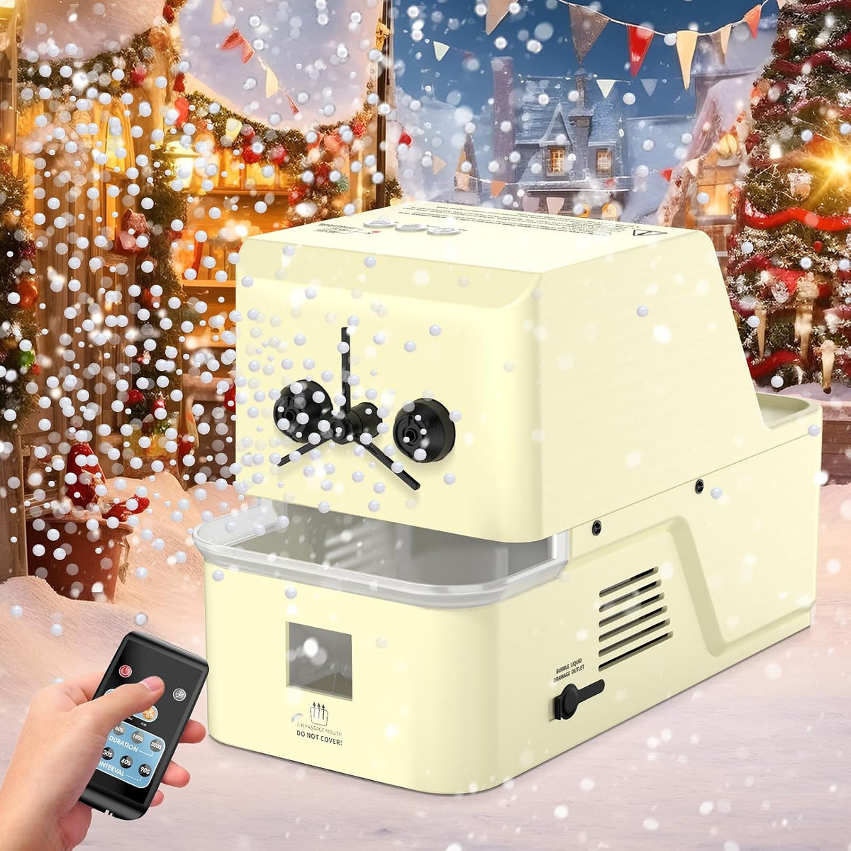 3‑in‑1 Fog Bubble Machine w/Remote Control, WOOYE Snow-Like Bubble Maker