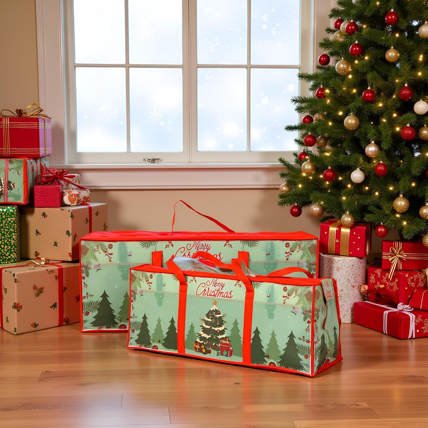 Christmas wrapping Paper Holder storage bag with internal pockets ideal for Gift Wrap Organiser for Bows Tags & Ribbon storage gift wrap package Christmas decoration bag (1)