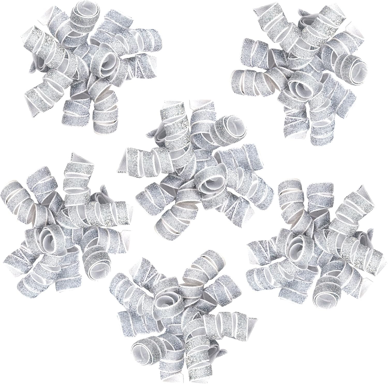 WRAPAHOLIC 6 Pcs Christmas Curly Bows - Silver Design Self-Adhesive Burst Bow, Perfect for Christmas, Birthday, Holiday, Party Favors Decorations