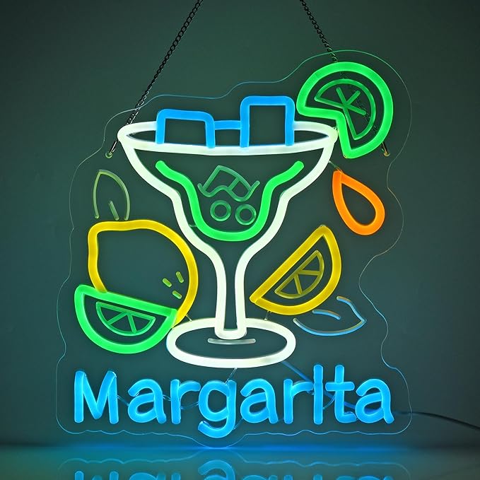 CNBEYOUNG Margarita Neon Sign, Neon Lights Hanging Wall Art Decoration for Restaurants Shop Cocktail Bar Kitchen Party Home Decor, USB - Driven, Super Bright & Adjustable,14.17x 12.6inches