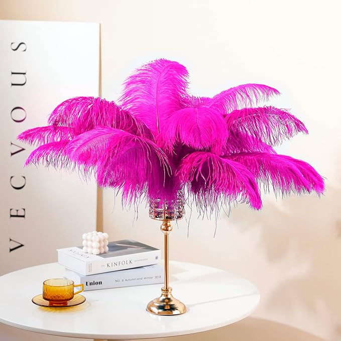 Fuchsia Large Ostrich Feathers Bulk- 16-18 inches 10pcs for Wedding Party Centerpieces,Flower Arrangement and Home Decorations (Fuchsia)