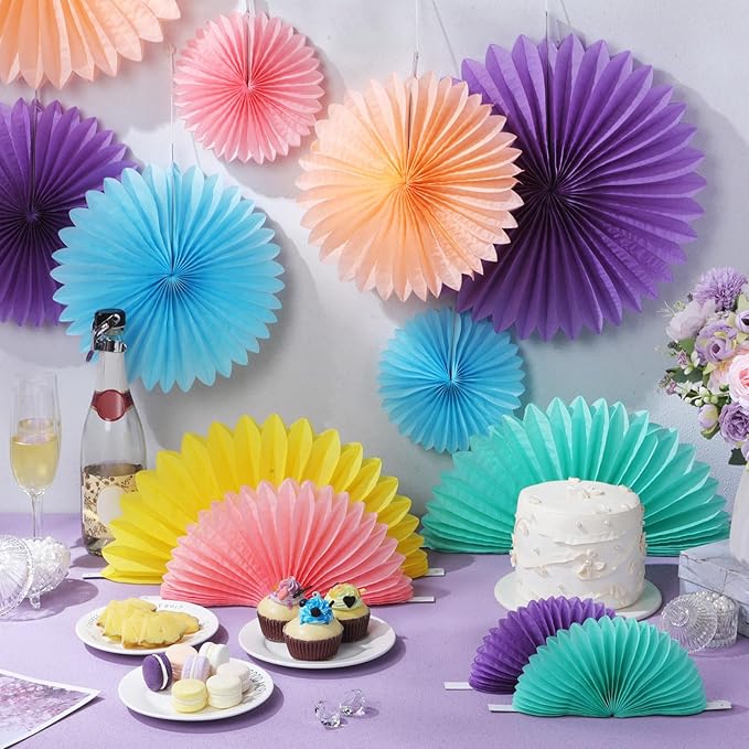 MotiMind 24 Pcs Pastel Paper Fans Pink Peach Party Decorations Classroom Decor Wall Background Ceiling Hanging Decoration for Birthday Wedding Baby Bridal Shower Engagement Party Decor