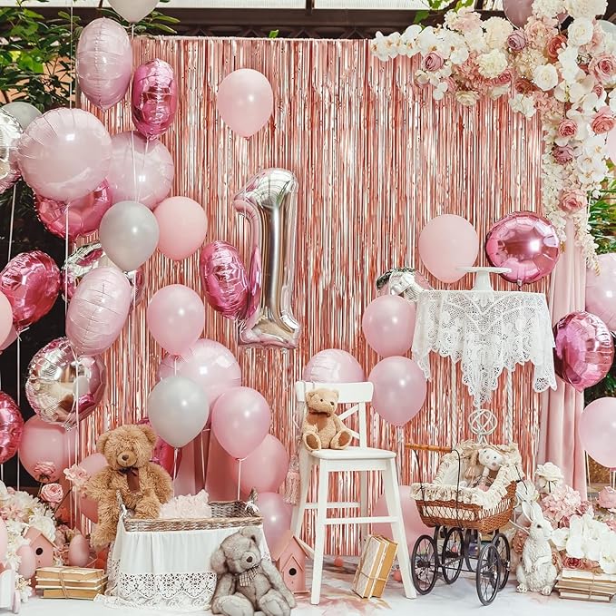 Crosize 8 Pack 3.3 x 9.9 ft Rose Gold Foil Fringe Curtains Party Decorations, Rose Gold Tinsel Curtain Backdrop for Parties, Door Streamers, Glitter Streamer Backdrop for Birthday Decoration