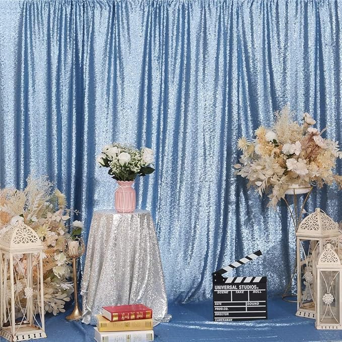 Eternal Beauty Baby Blue Sequin Backdrop, 20x10 Ft Glitter Background Curtains for Shimmer Photography Party Wedding Birthday Back Drop Decor