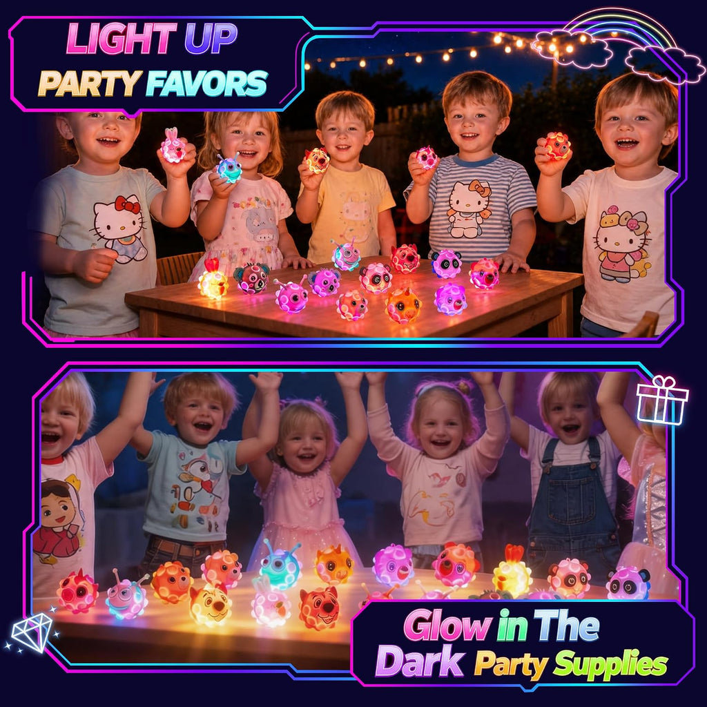 Party Favors for Kids, 18 Pack Light Up Animal Pop Fidget Toys, Birthday Party Gifts, Goodie Bag Stuffers, Pinata Stuffers, Classroom Rewards & Treasure Box Prizes