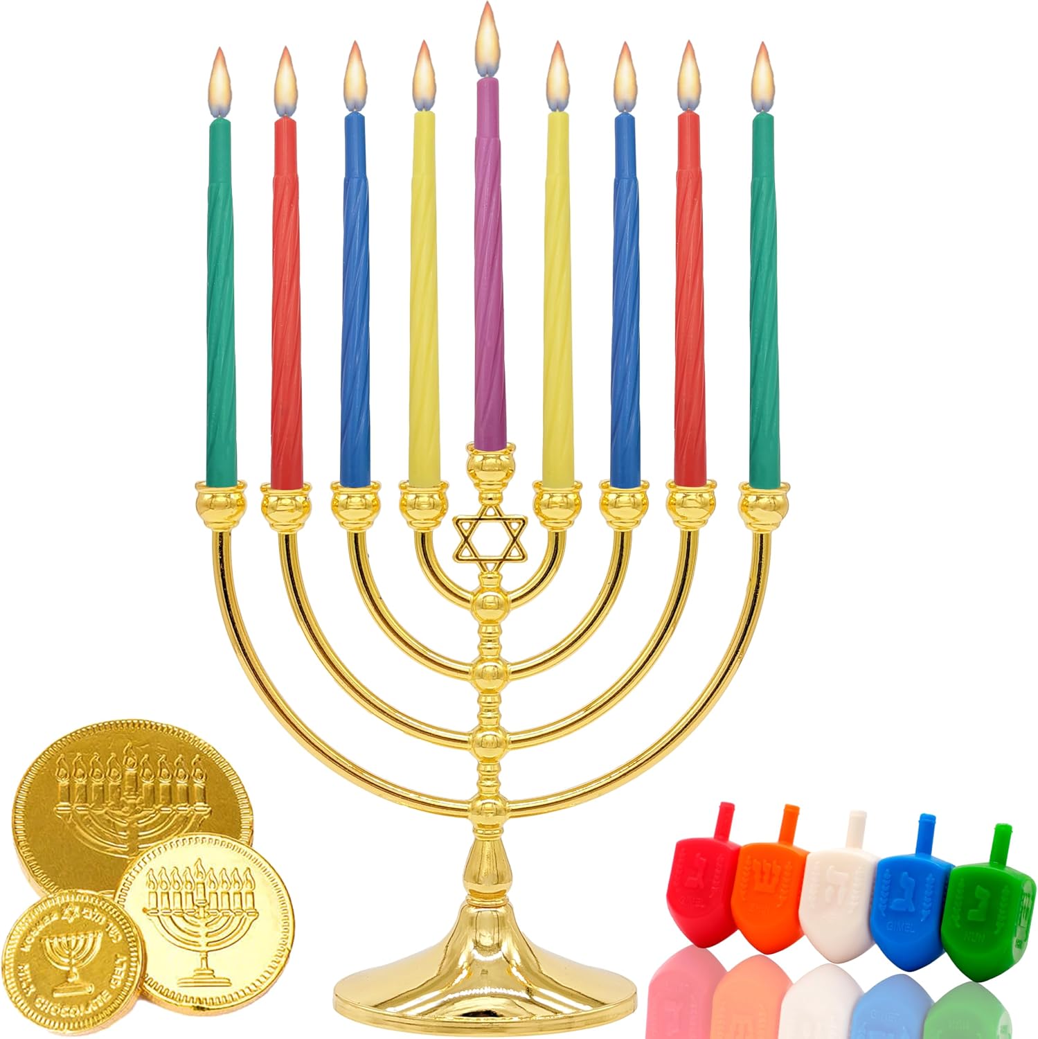 The Dreidel Company Menorah Candles Chanukah Candles 44 Colorful Hanukkah Candles for All 8 Nights of Chanukah Standard Size Fits Most Menorahs