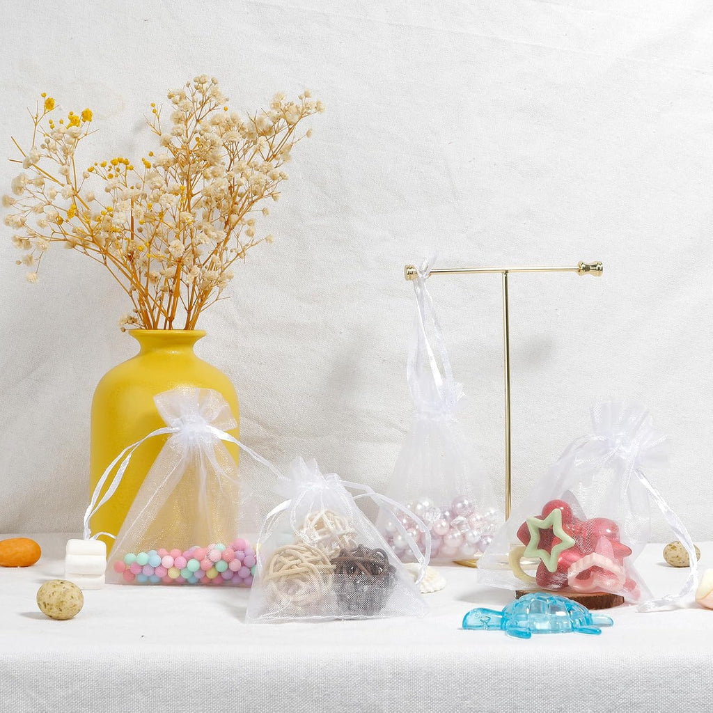 Organza Bags, White Organza Bags, 50Pcs, Sheer Organzas Bag 3 x 4 inch, Jewelry Gift Bags, Party Favor Bags with Drawstring, Mesh Gift Pouches Mini Candy Pouch for Wedding Christmas Party