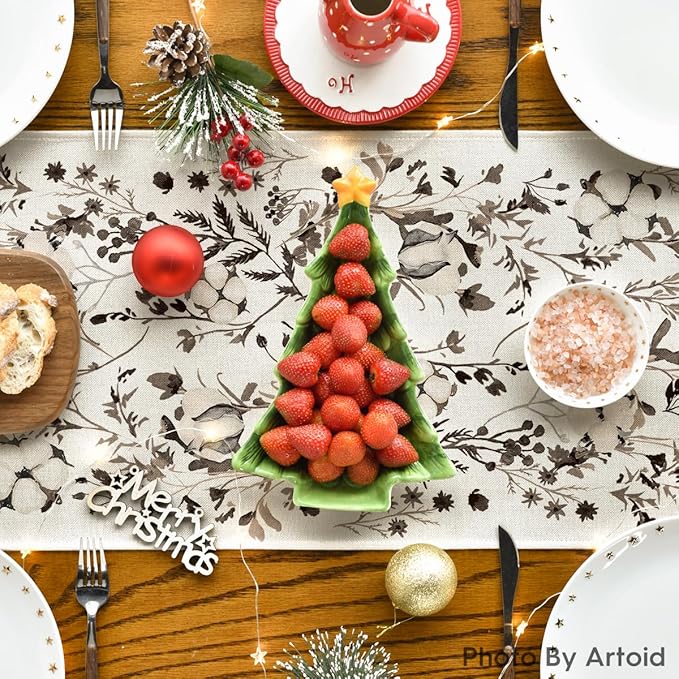 Artoid Mode Leaves and Flowers Cotton 210 GSM Winter Table Runner, Seasonal Christmas Kitchen Dining Table Decoration for Home Party Decor 13x90 Inch