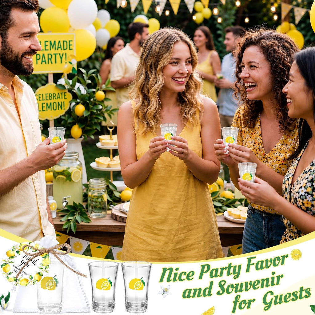 Funnymoom 50 Sets Lemon Party Favors for Guests Baby Shower Decorations with Acrylic Shot Glasses Lemon Theme Supplies for Summer Birthday Bridal Shower Gender Reveal Party