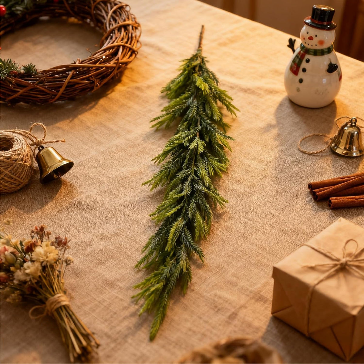 artificial norfolk pine garlands, set of 2 – on a desk or shelf