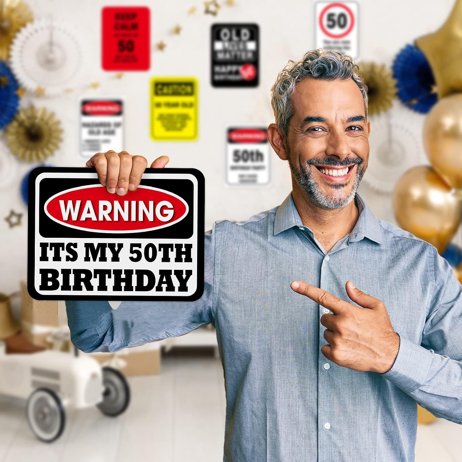 WERNNSAI 50th Birthday Party Decorations - 9PCS Wall Signs for Adults 50 Years Old Party Decor Yellow Caution Logos on Door Windows Yard Garden Sign Happy 50th Birthday Party Supplies