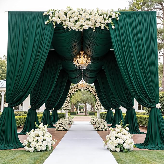 PartyVillage 20ft×15ft Forest Green Backdrop Curtain for Wedding Parties, 4 Panels Wrinkle Free 15 FT Long Polyester Photo Backdrop Drapes Back Drop Cloth for Birthday Photography Background