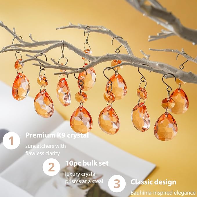 H&D HYALINE & DORA 3Inch Crystal Suncatcher Bauhinia Prisms Pendants 10Pcs Chandelier Crystals Replacement Hanging Sun Catcher Beads for DIY Arts Crafts Decor (Water Red)