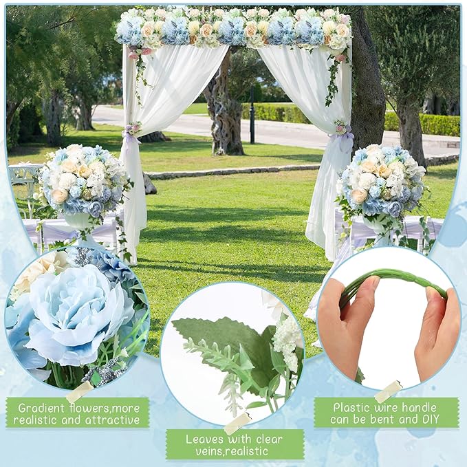 Tigeen Artificial Flowers Artificial Peonies Silk Flowers Faux Peony Fake Peony Silk Hydrangea Bouquet for Wedding Table Centerpiece Floral Vase Decor(White,Blue,12 Bundles)