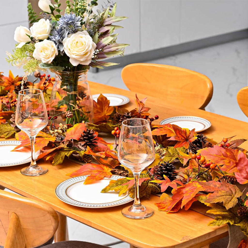 artgar fall maple leaf garland, 6 ft fall shown in use