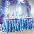 PARTISKY Mermaid Tulle Tutu Ruffle Curly Willow Table Skirt for Rectangle Table 6ft, Mermaid Themed Party Table Cloth for Girls Birthday Party or Baby Shower
